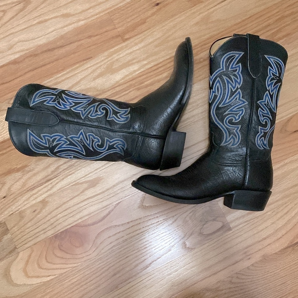 Cowtown Boots Cowboy Western Rodeo Round Toe Black Leather Made in USA 9.5 D